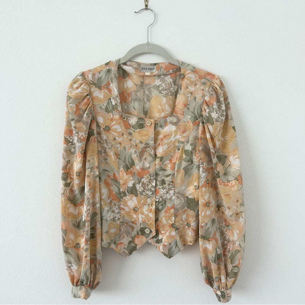 Vivid Fancy Retro Pastel Button Front Blouse